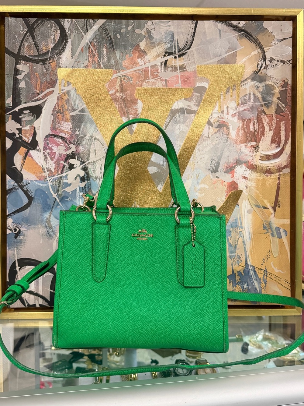 Coach Green Leather Mini Tote with Gold Hardware